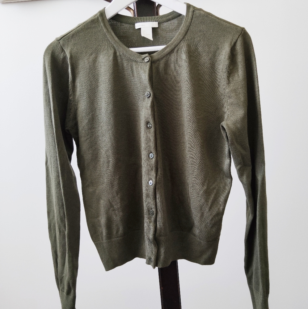 H&M Fine-Knit Olive Green Cardigan